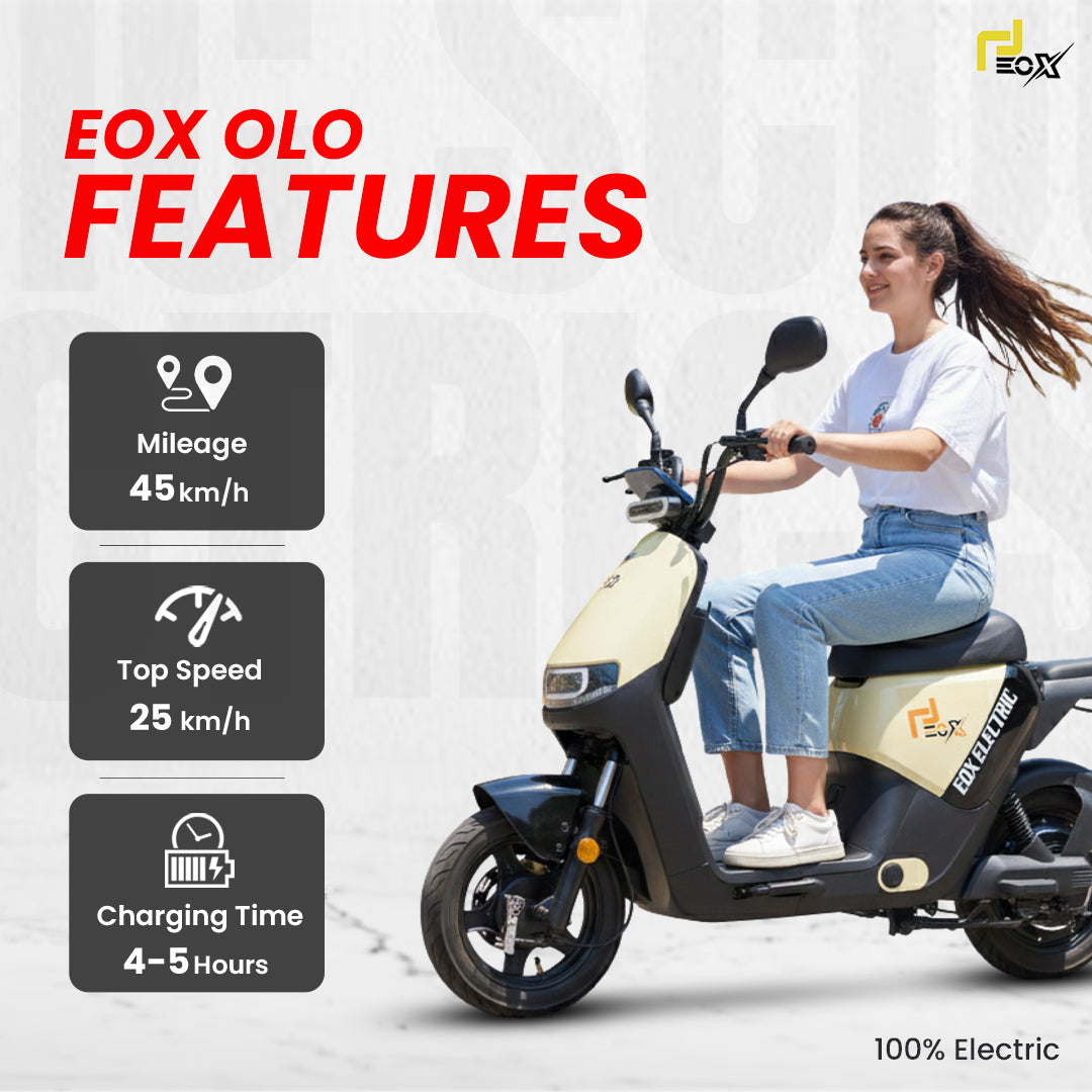 EOX OLO Electric Commuter Scooter – 45 km Range, 25 km/h, Portable Lithium Battery