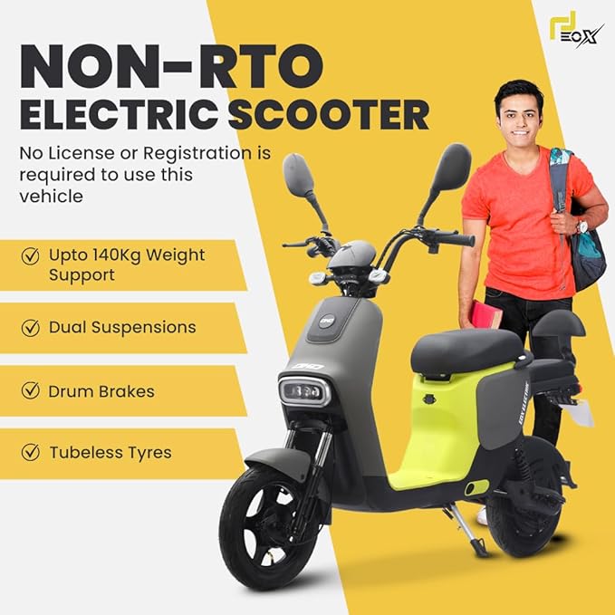 EOX OKO Non RTO Low Speed Electric Scooter with 50-60Km Mileage, Portable 48V Lithium Battery & Charger