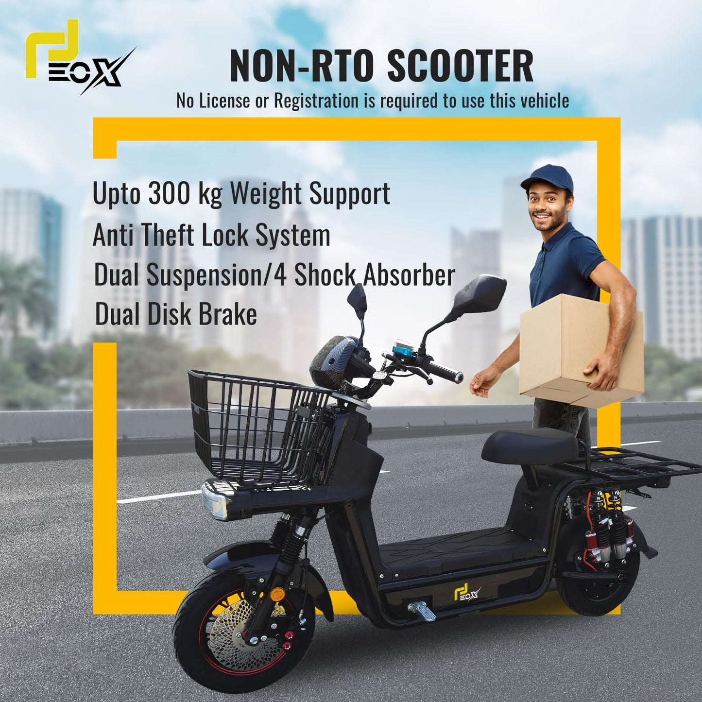 EOX E4 Plus Low Speed Electric Loader Scooter Non RTO, 300Kg Weight Capacity, Portable Charger