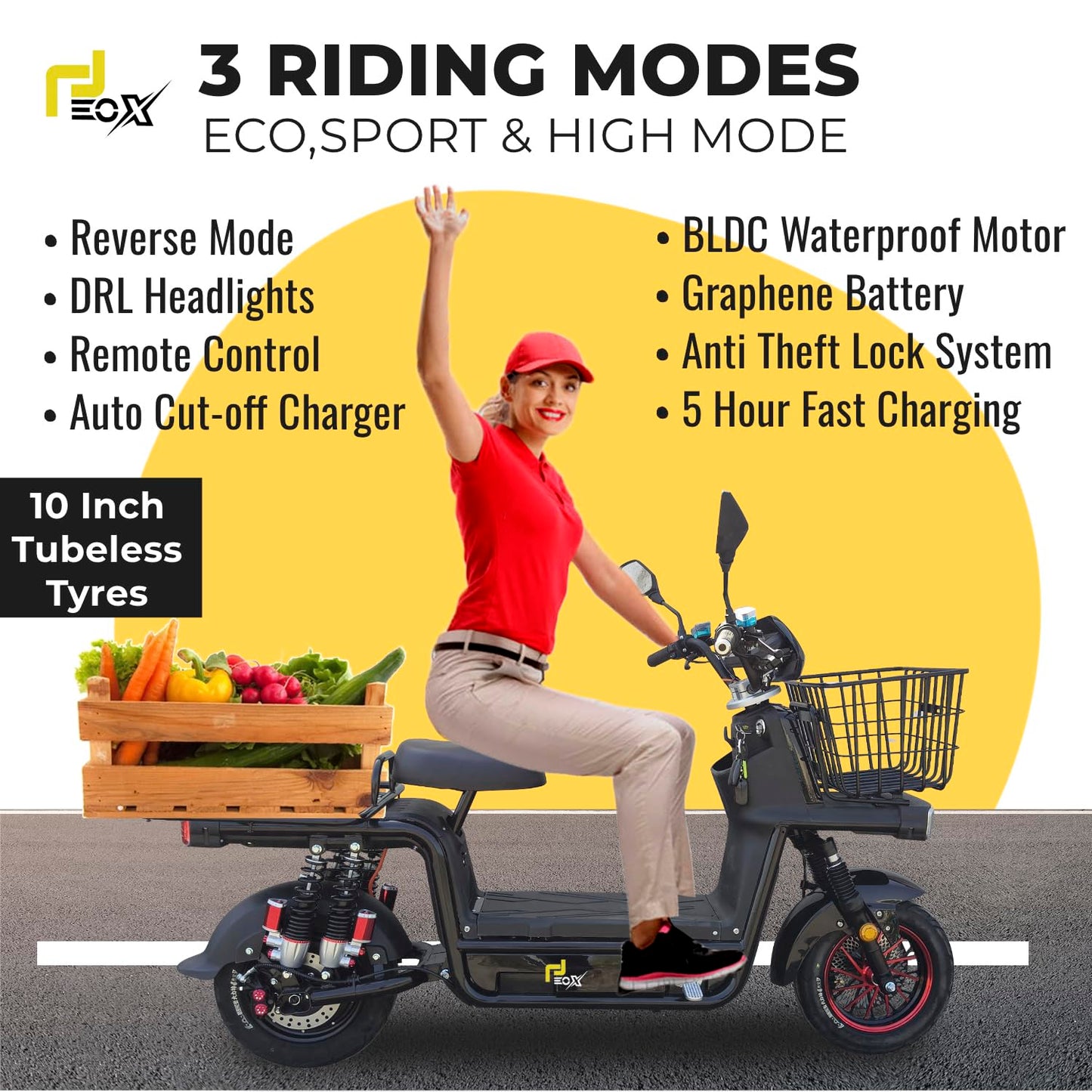 EOX E4 Plus Low Speed Electric Loader Scooter Non RTO, 300Kg Weight Capacity, Portable Charger
