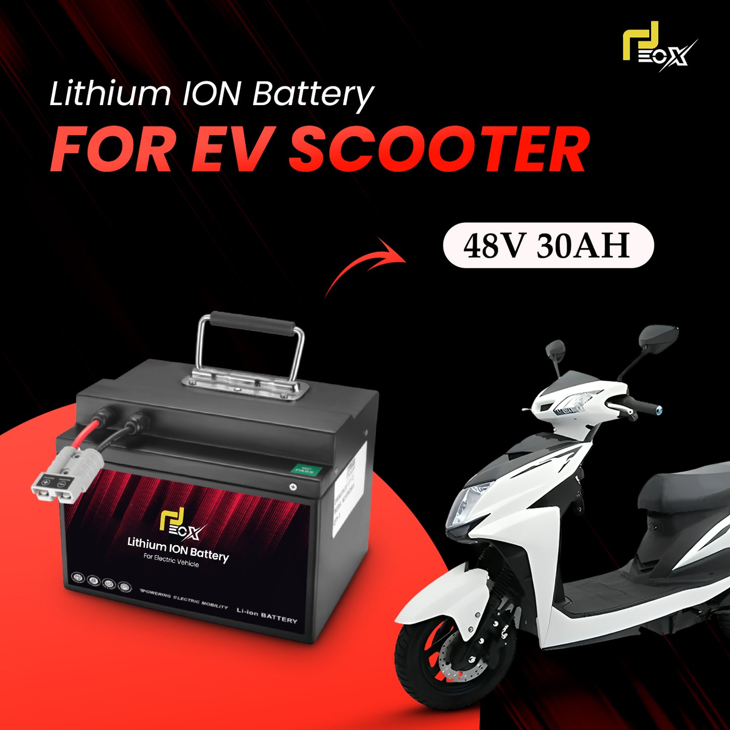 EOX 48V 30 AH Lithium-Ion Battery Compatible with All Non-RTO Electric Scooters - Portable, Long Lasting, Lightweight, Fast Charging EV Battery with Upto 70KM Range