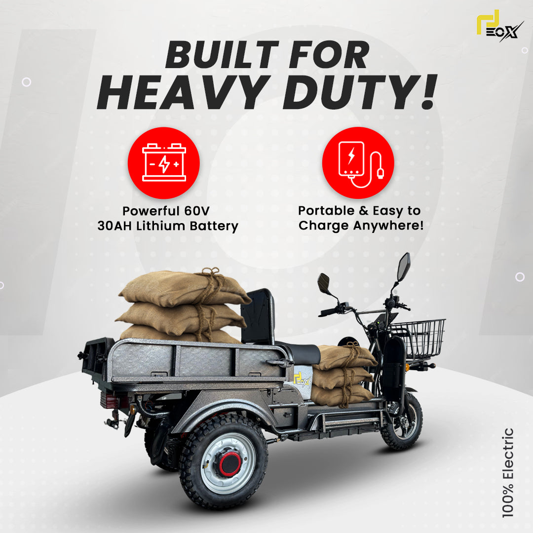 EOX E‑Horse Electric 3‑Wheel Cargo Scooter – 50–70 km Range, 25 km/h, 600 kg Capacity