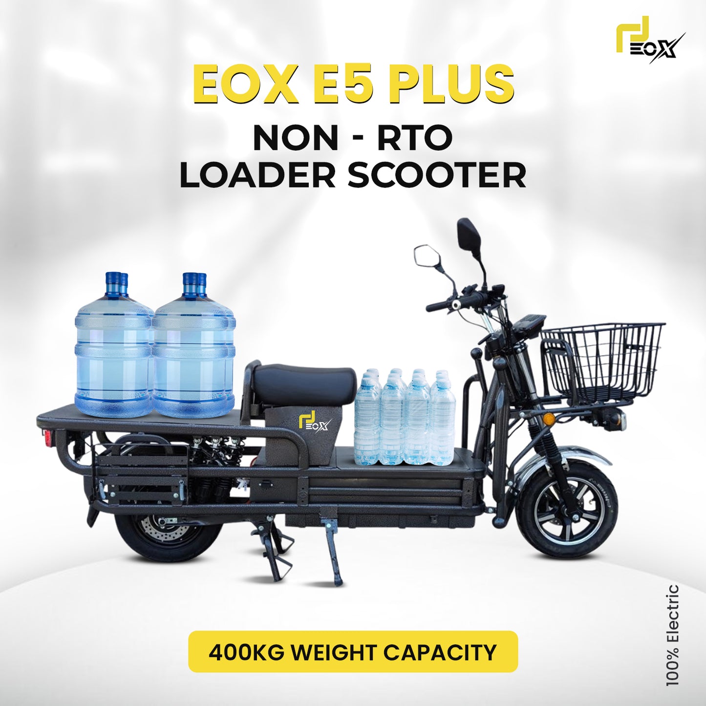 EOX E5 Plus Electric Cargo Scooter – 50–70 km Range, 25 km/h, 400 kg Capacity, Portable Lithium Battery