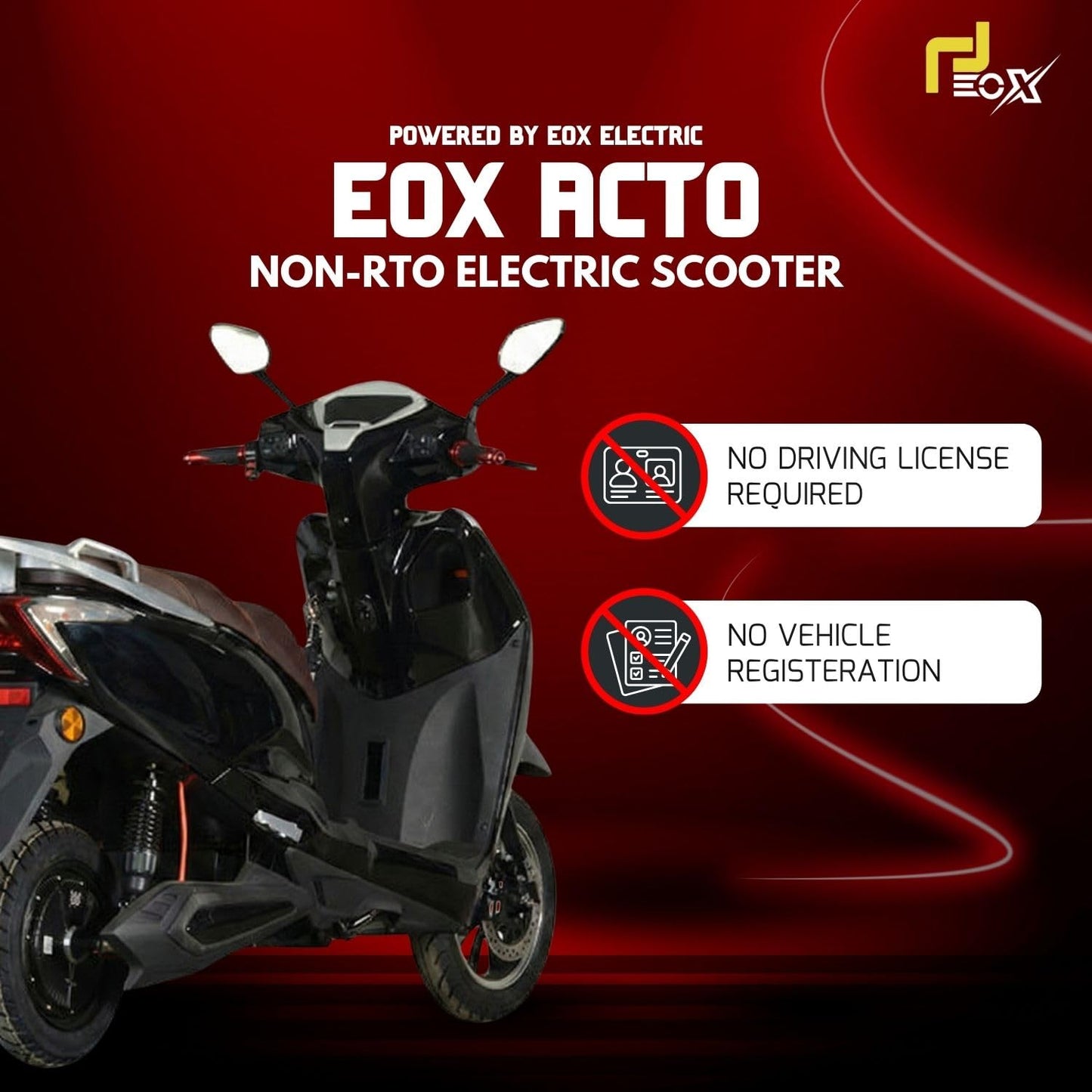 EOX Acto Low Speed Electric Scooter Non RTO with 60-80Km Range, Black Portable Lithium Battery & Charger
