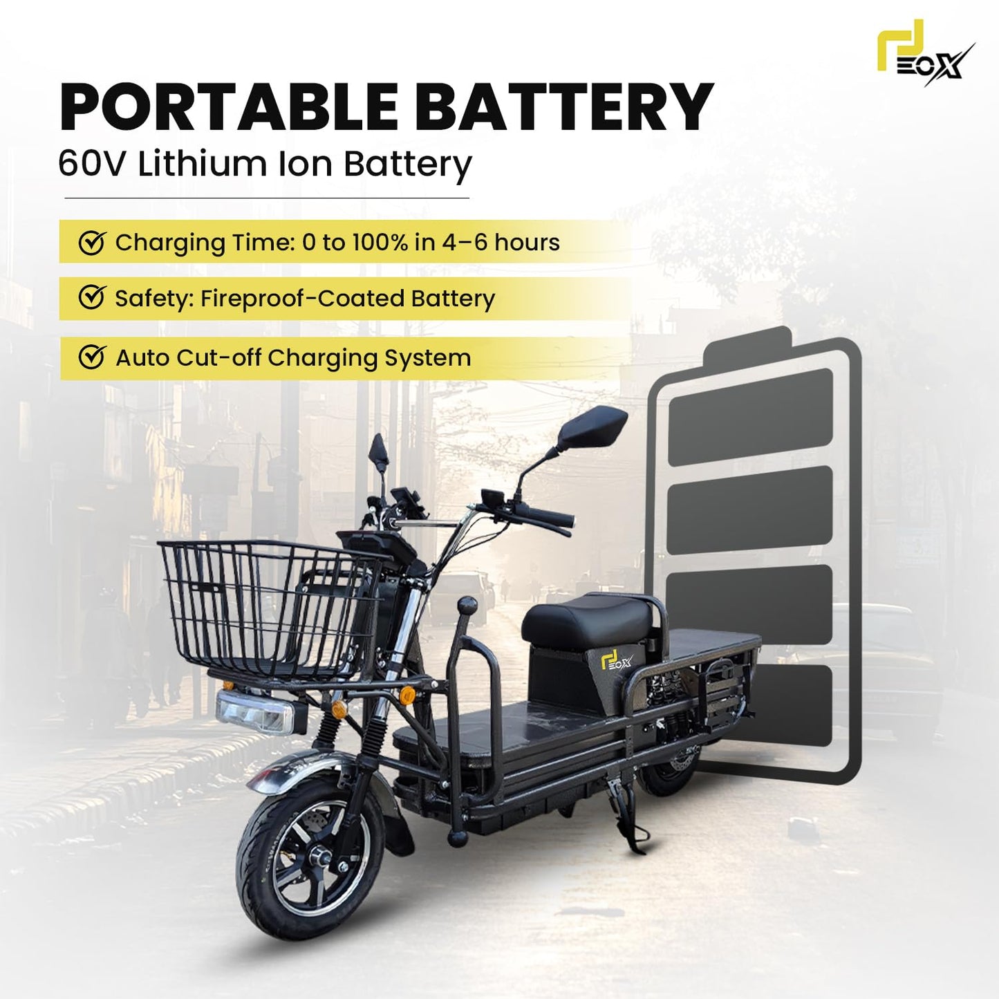 EOX E-Horse Non RTO Low Speed 3 Wheeler Electric Loader Scooter  600Kg Weight Capacity,  Portable Lithium Battery & Charger