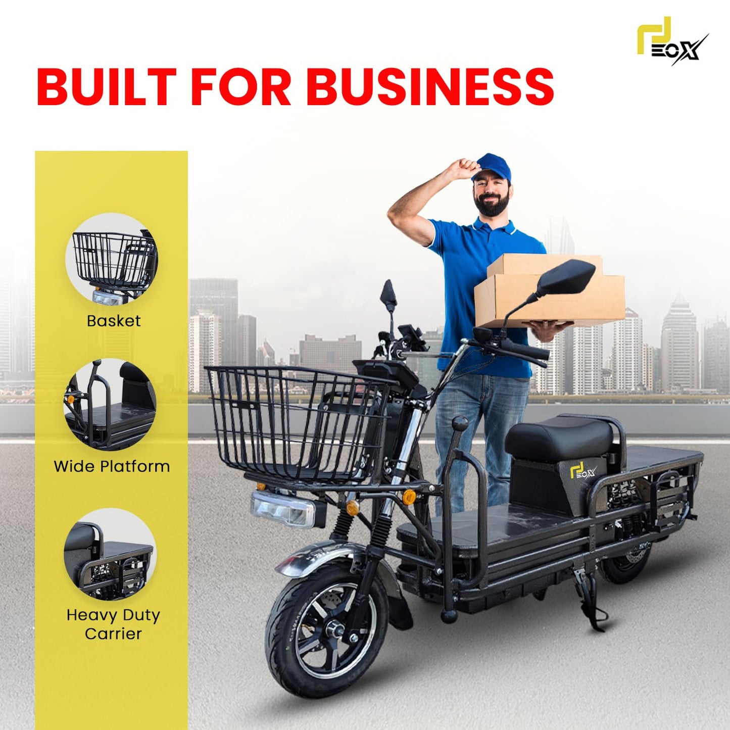 EOX E-Horse Non RTO Low Speed 3 Wheeler Electric Loader Scooter  600Kg Weight Capacity,  Portable Lithium Battery & Charger