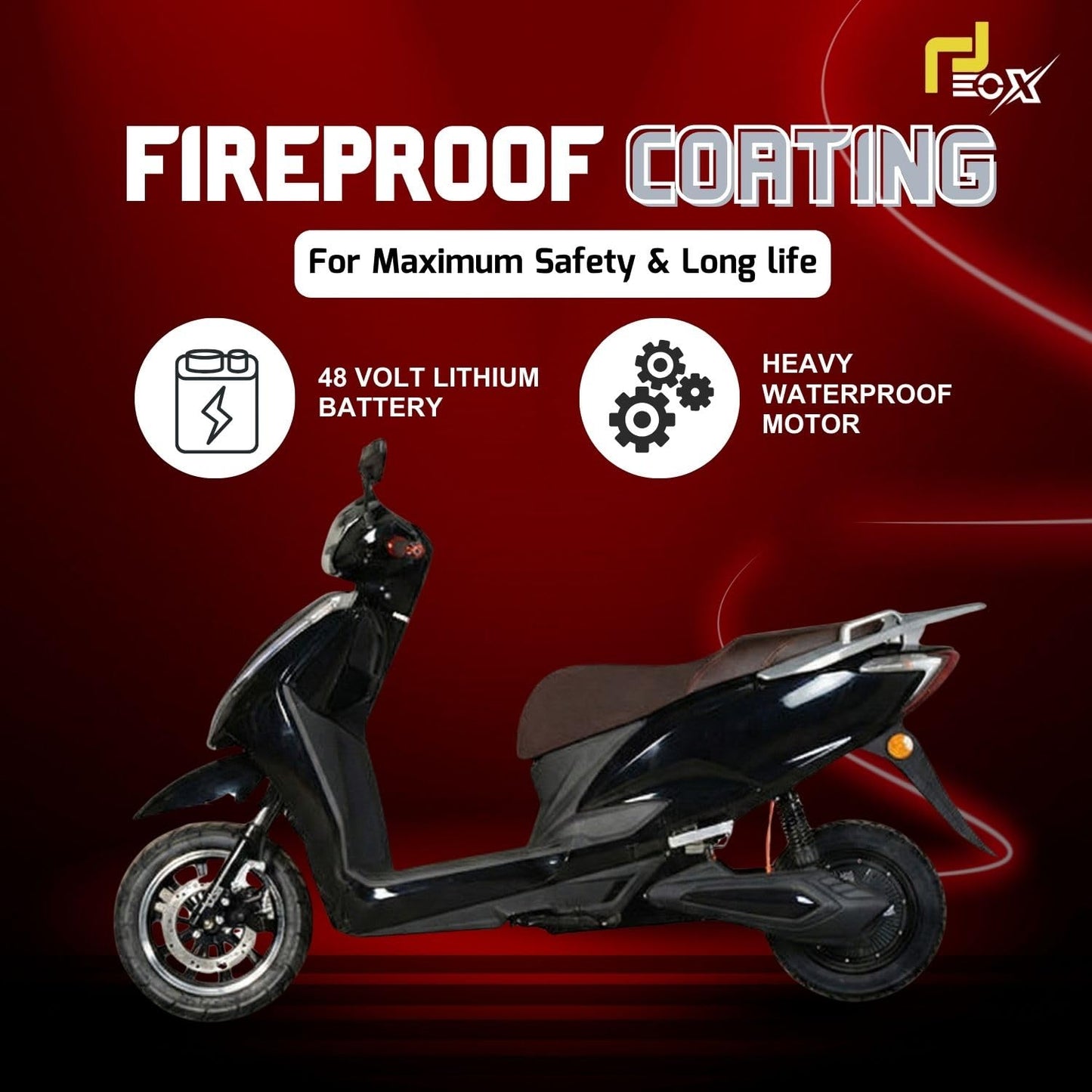 EOX Acto Low Speed Electric Scooter Non RTO with 60-80Km Range, Black Portable Lithium Battery & Charger