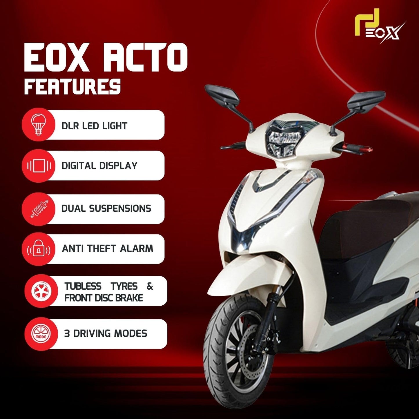EOX ACTO Low Speed Electric Scooter Non RTO with 60-80Km Range, Black Portable Lithium Battery & Charger