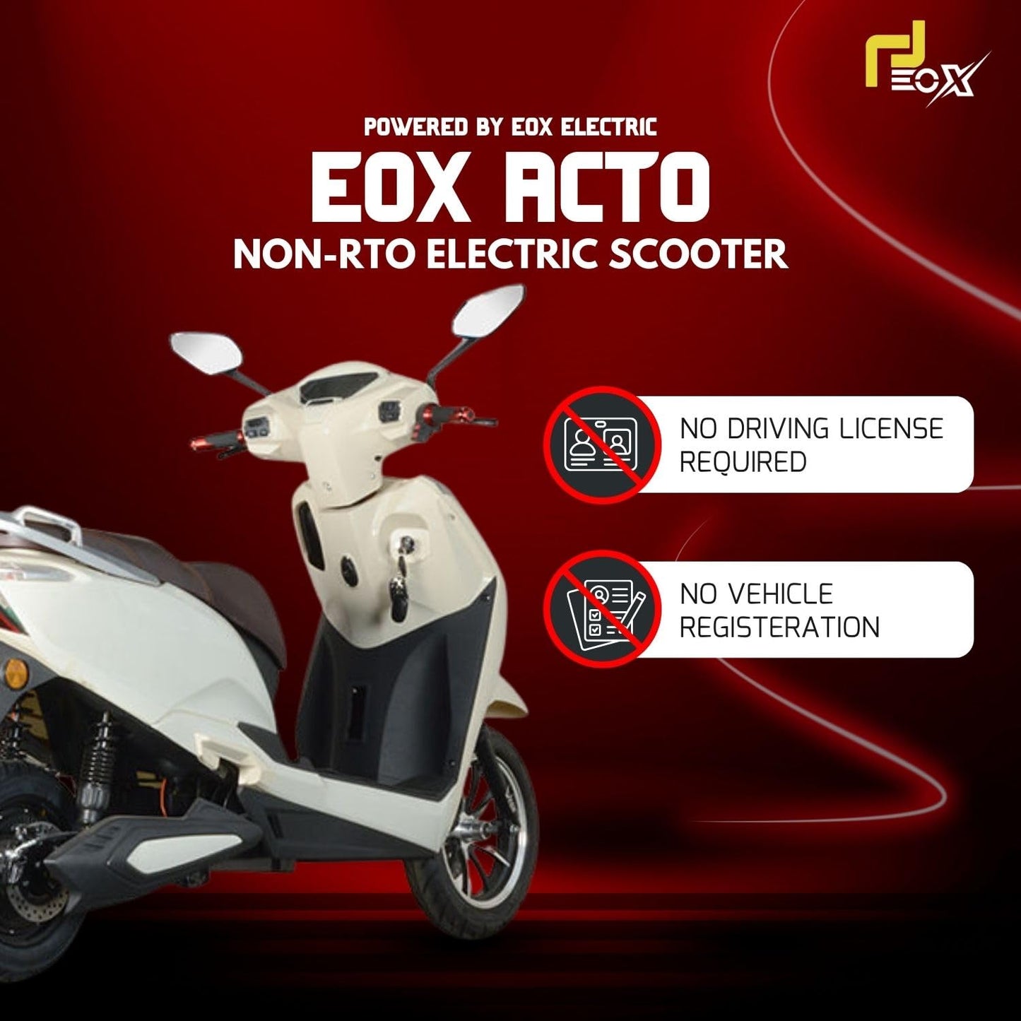 EOX ACTO Low Speed Electric Scooter Non RTO with 60-80Km Range, Black Portable Lithium Battery & Charger