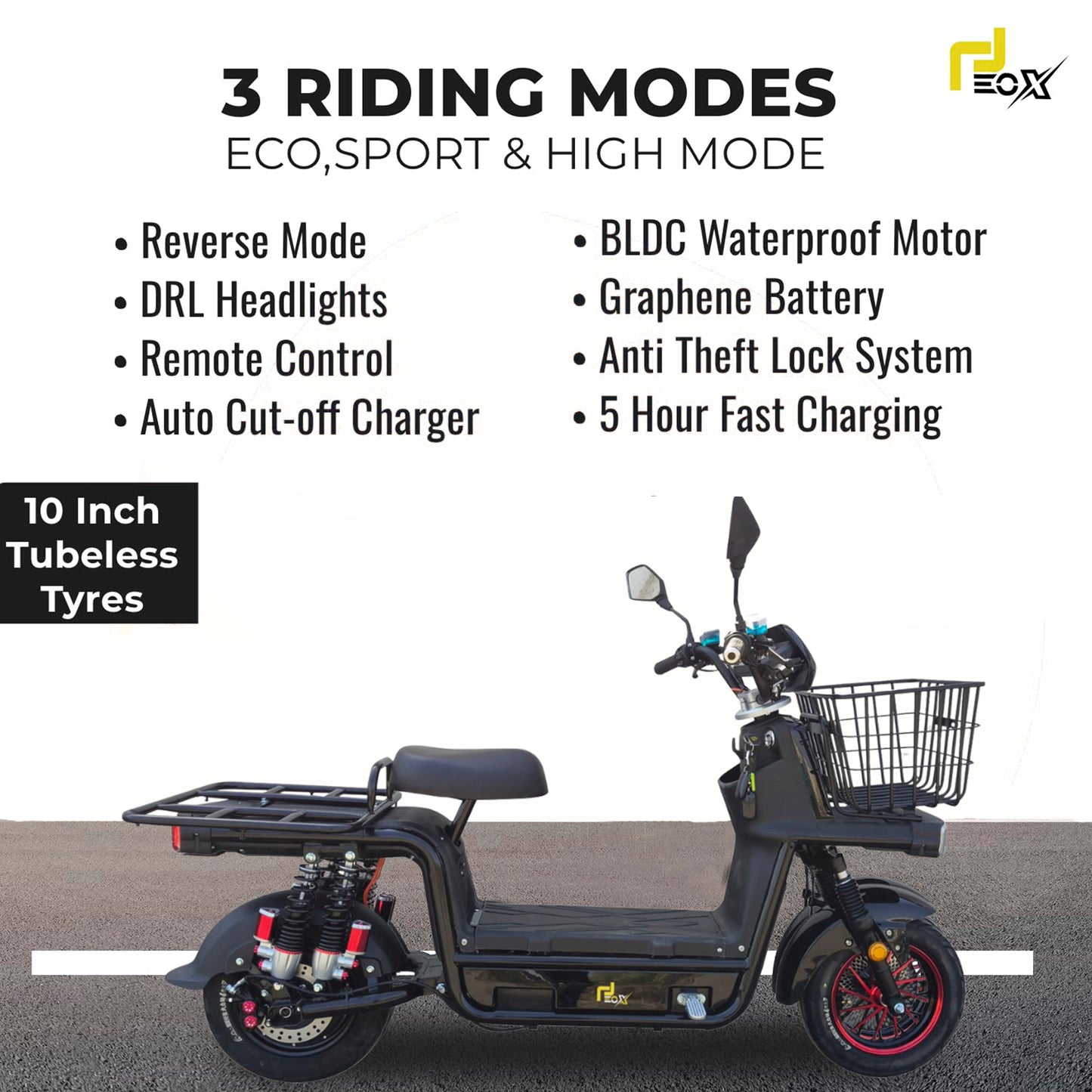 EOX E4 Plus Electric Cargo Scooter – 80 km Range, 25 km/h, Durable‑Load Platform