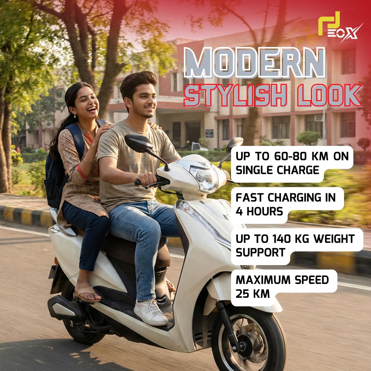 EOX ACTO Low Speed Electric Scooter Non RTO with 60-80Km Range, Black Portable Lithium Battery & Charger