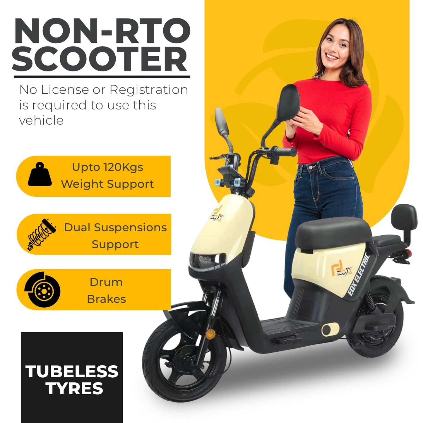 EOX OLO Non RTO  Low Speed Electric Scooter  with 45Km Mileage, P Portable Lithium Battery & Charger