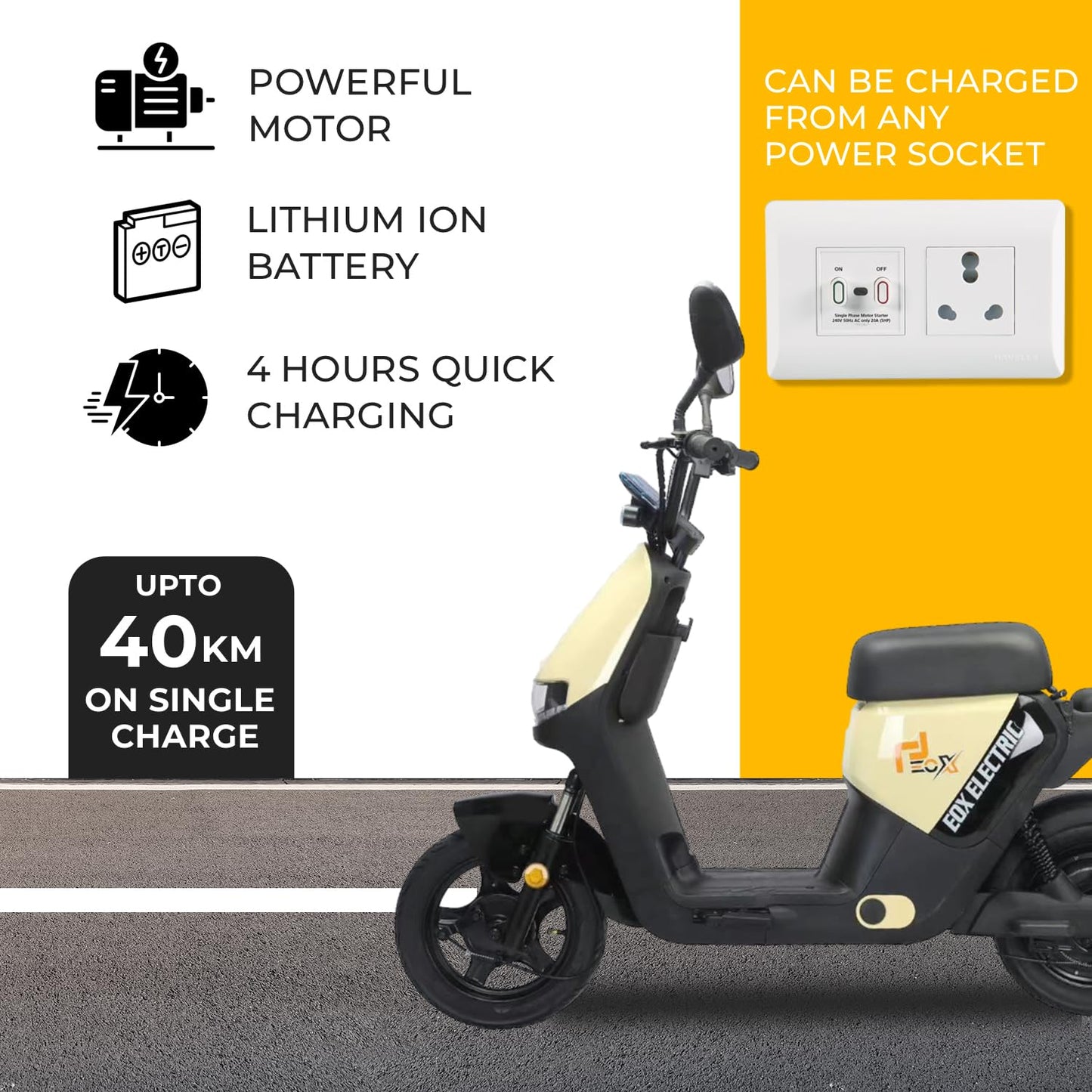 EOX OLO Non RTO  Low Speed Electric Scooter  with 45Km Mileage, P Portable Lithium Battery & Charger