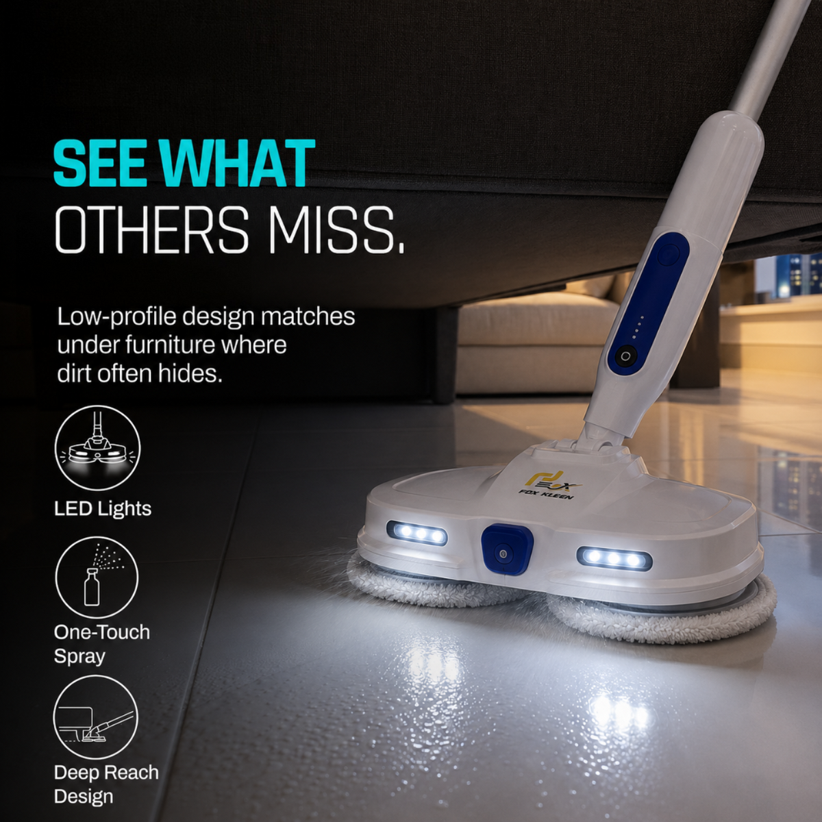 EOX KILLEAN EX4000 Cordless Electric Spin Mop for Home | Wet & Dry Floor Cleaner | Dual Motor, Self-Propelled, 400 ml Water Tank, LED Headlights, One-Touch Spray | Up to 60 Min Runtime