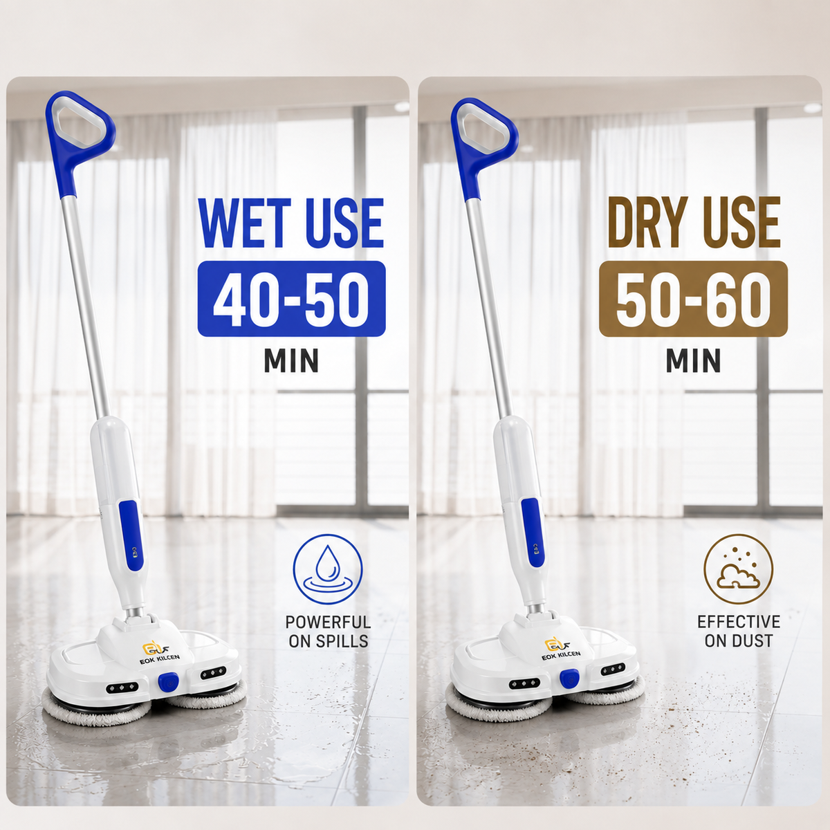 EOX KILLEAN EX4000 Cordless Electric Spin Mop for Home | Wet & Dry Floor Cleaner | Dual Motor, Self-Propelled, 400 ml Water Tank, LED Headlights, One-Touch Spray | Up to 60 Min Runtime